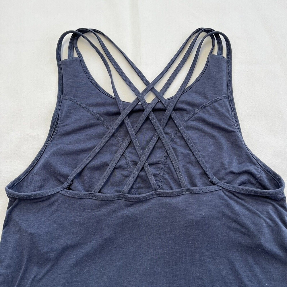 Athleta Tank Top Criss Cross Straps Built in Bra Size Small Blue Workout Gymwear